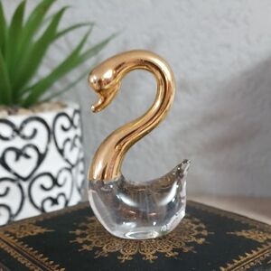 Vintage Elegant Swan Figurine Glass and Metal Figurine Vanity Tray Knickknack